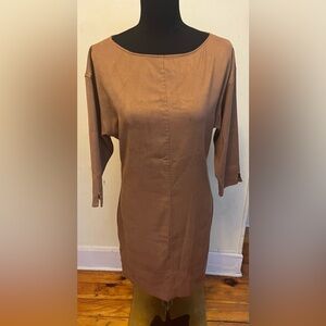 BCBG MaxAzria Faux Suede Leather Mini Dress Golden Brown Size M